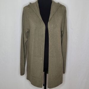 Eileen Fisher Open-Front Hooded Lightweight Cardigan with Pockets - Size PL